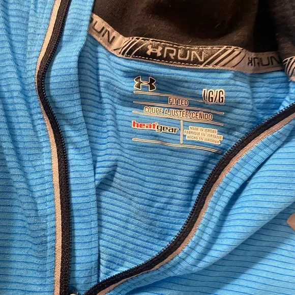 Men’s under armor large heat gear blue zip stripped pullover - Picture 2 of 4
